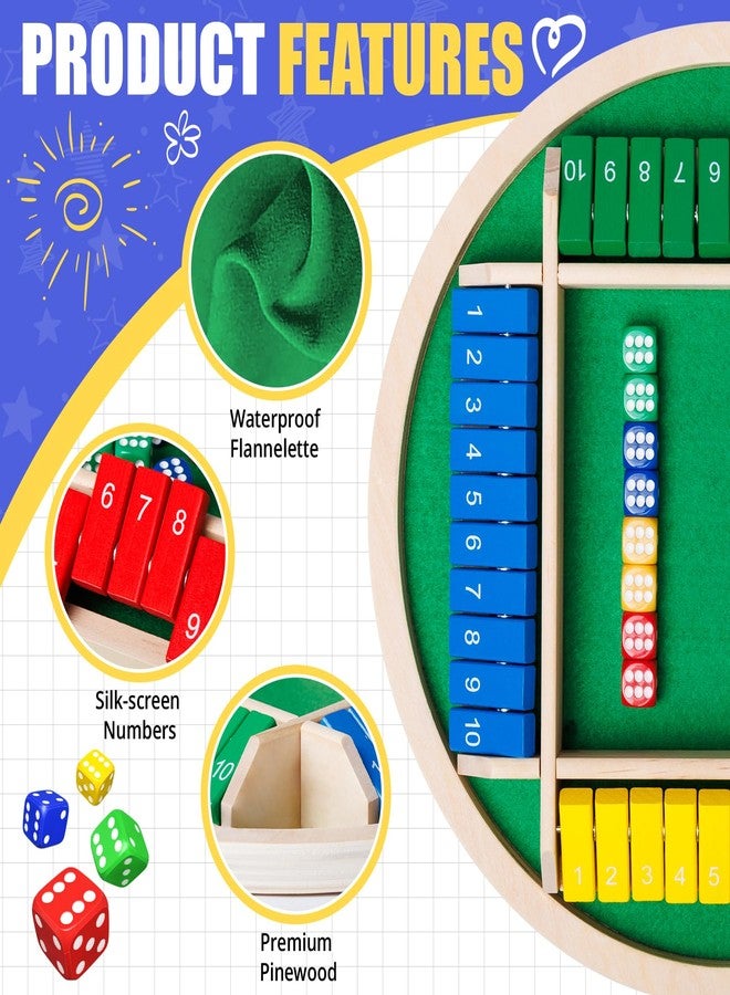 Nicecho Shut The Box Dice Game,2-4 Player Family Wooden Board Table Math Games, 8 Dices Classics Tabletop Version Games for Classroom,Home,Party or Pub - Image 2